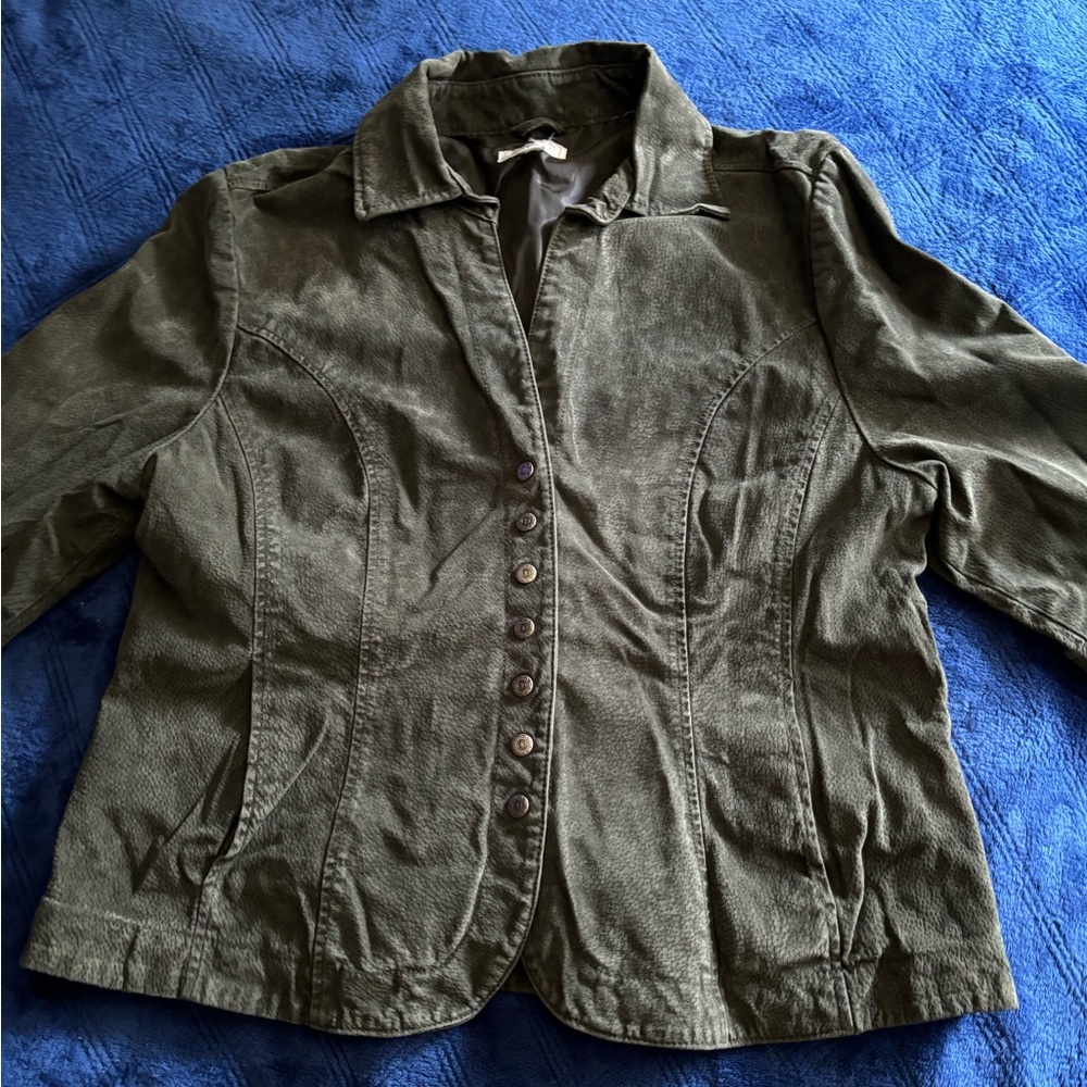 Juniors/women size L Christopher & Banks dark green leather jacket